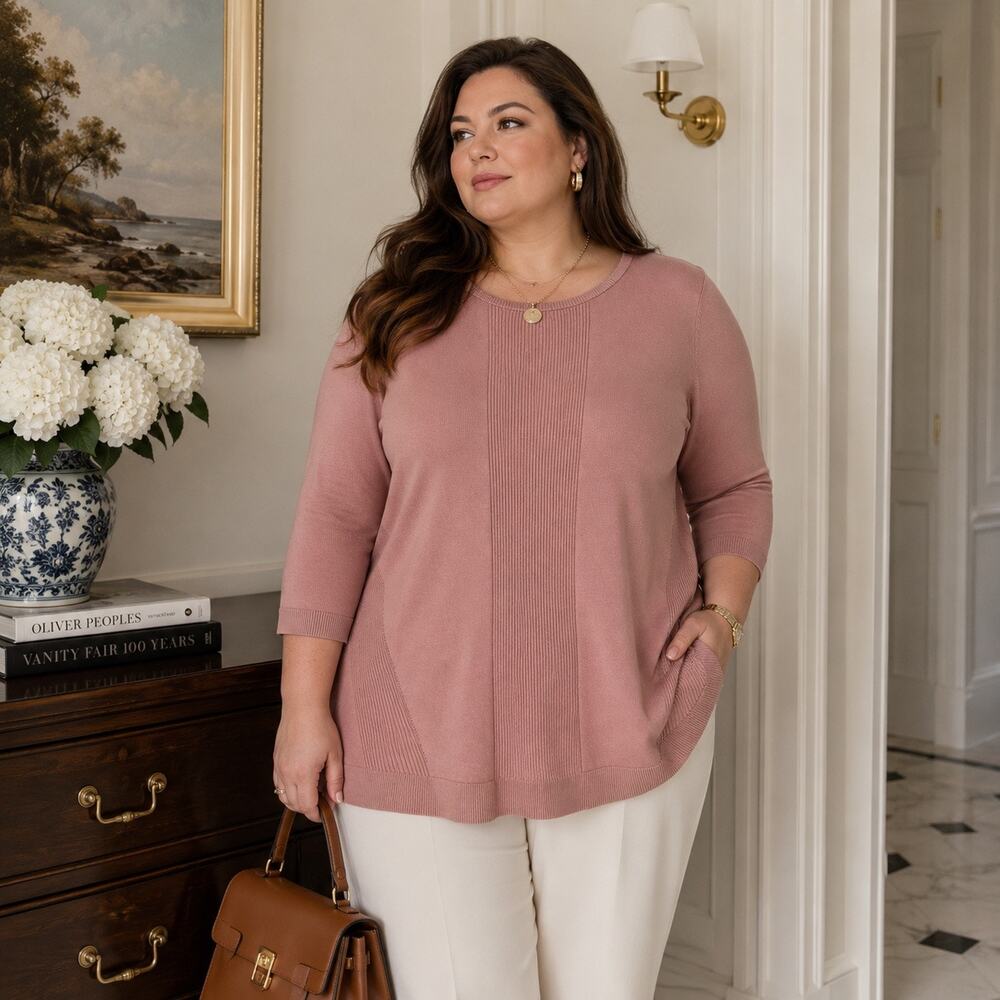 Melissa Paige Rib Knit Sweater Sz 2X Rose Quiet Luxury Neutral Soft Minimal Luxe